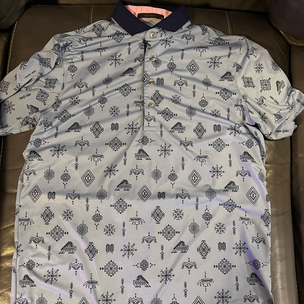 Greyson Clothiers Woven Spirits polo shirt features a light blue colorway